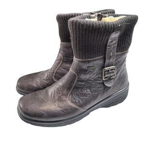 Reiker Sz 41 (9) Hillary Brown Crinkle Leather Boots Knit Ankle Faux Fur Lined